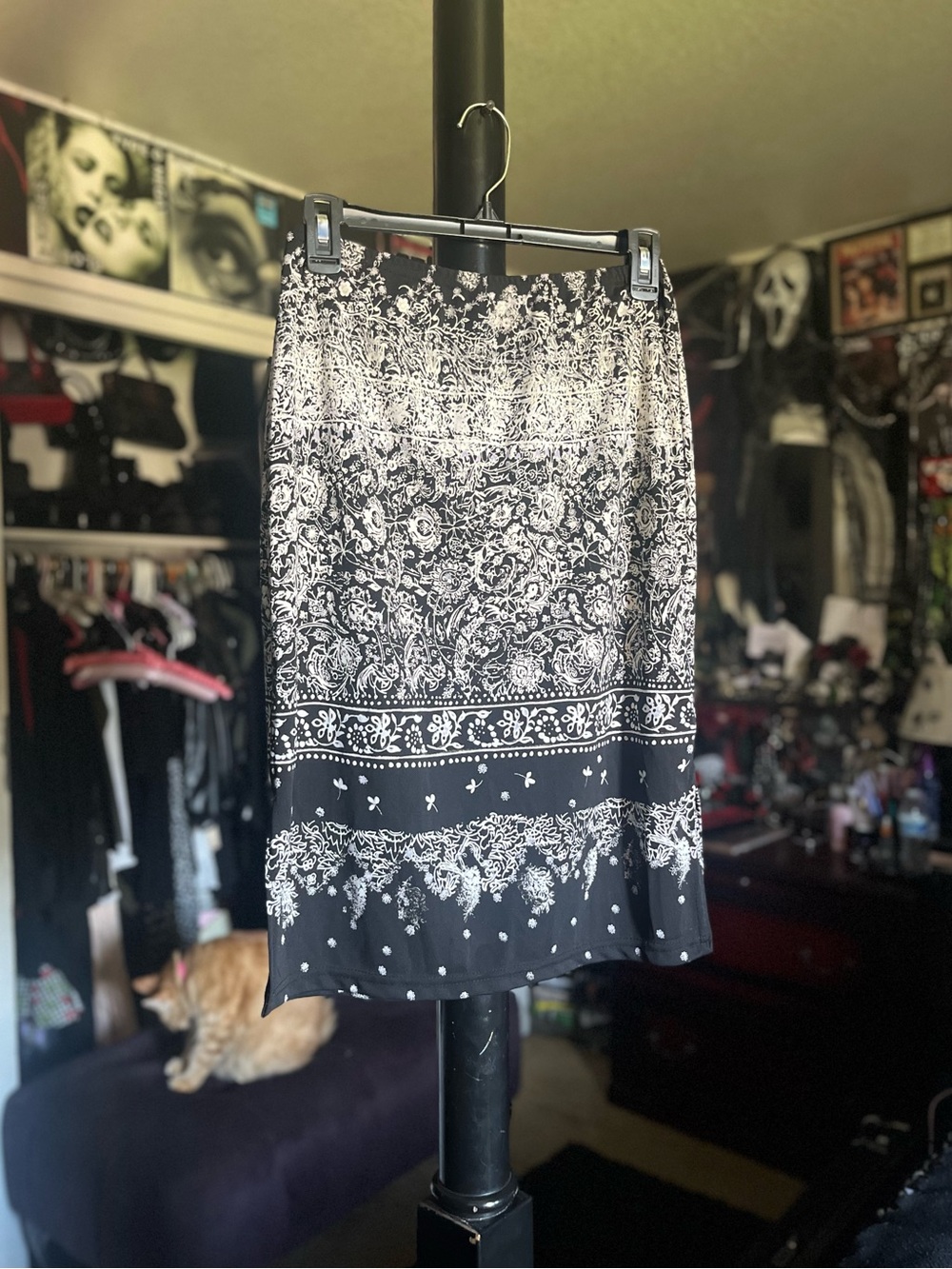 Ninety Black and White Floral Midi Skirt